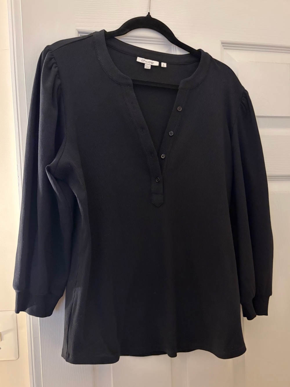 Chico's Black Long-Sleeve Henley Top